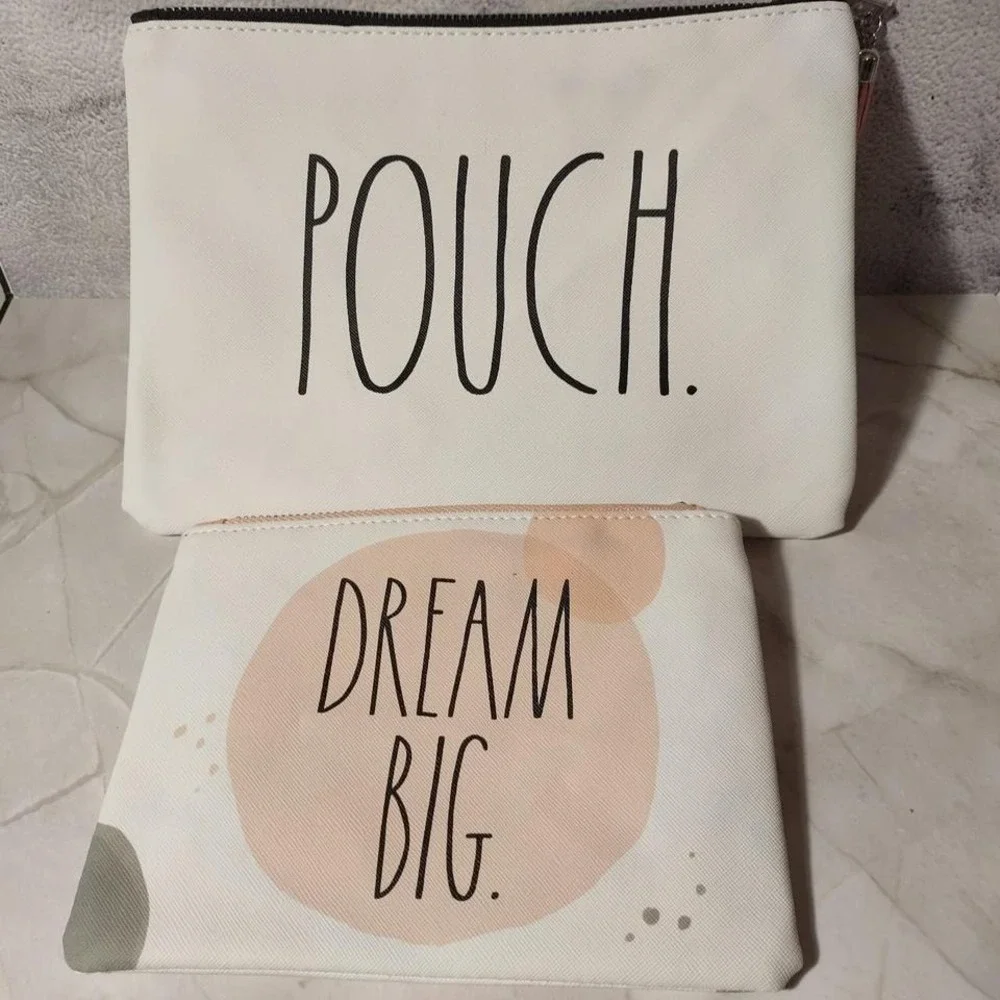 RAE DUNN zippered pouch lot of‎ 2 makeup stash treat pouches